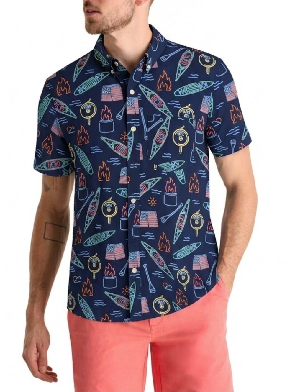 LIKE NEW Chubbies Blue America Short Sleeve Performance Button Down Size Medium